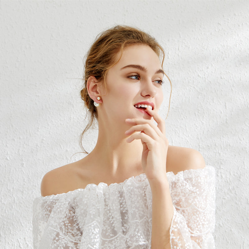 Elegant Two Round Pearl Earrings Double Sided Pearl Earrings with S925 Silver Pin Front and Back Pearl 8 and 16mm