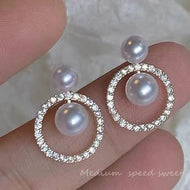 Freshwater Pearl Drop Earrings Crystal Halo Earrings in 14K Yellow Gold Plated Setting (9mm Pearl)