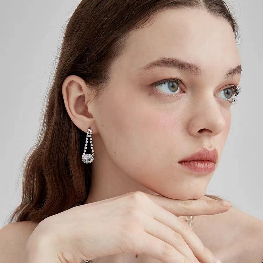 Pendientes colgantes de diamantes de imitación | Pendientes colgantes de diamantes con alfileres de plata de ley