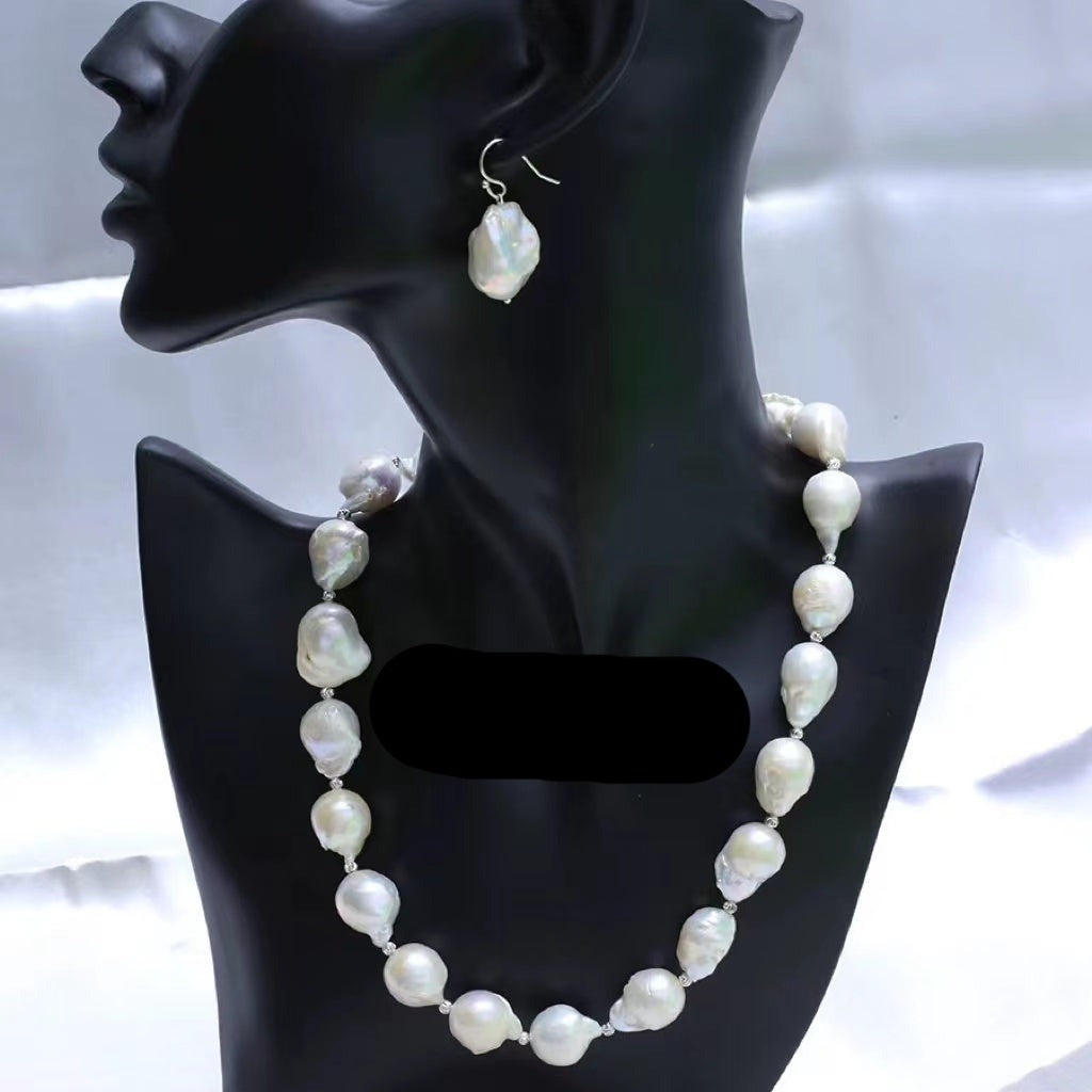 16mm Big Real Pearl Necklace AAAA Baroque Pearl Necklace | White Freshwater Irregular shaped Pearl Necklace