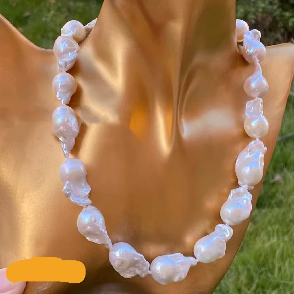 16mm Big Real Pearl Necklace AAAA Baroque Pearl Necklace | White Freshwater Irregular shaped Pearl Necklace