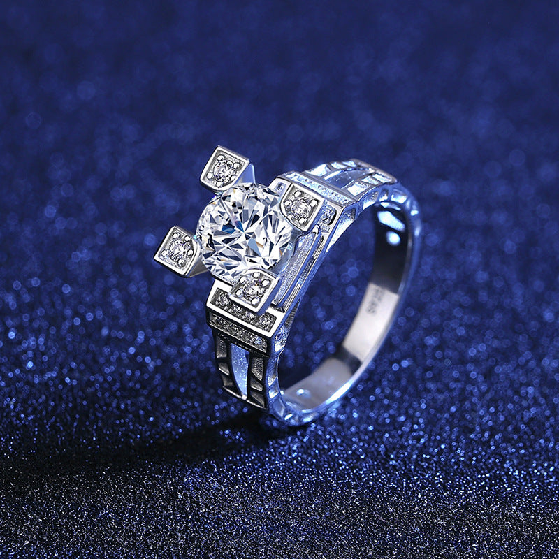 Side-Stone Princess Cut Moissanite Diamond Engagement Wedding Ring with S925 Silver GH/VVS