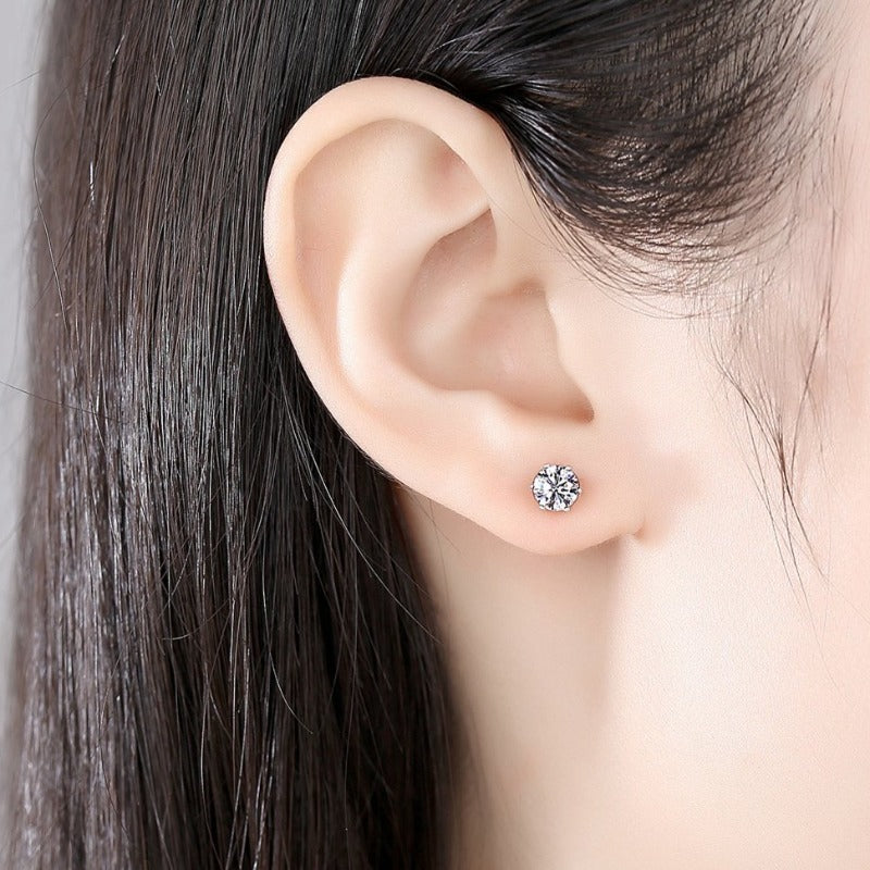 Super Shine 6mm Moissanite Diamond Earrings with Sterling Silver Pin