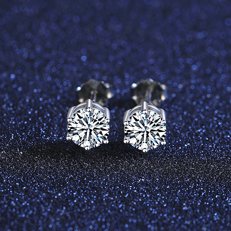 Super Shine 6mm Moissanite Diamond Earrings with Sterling Silver Pin