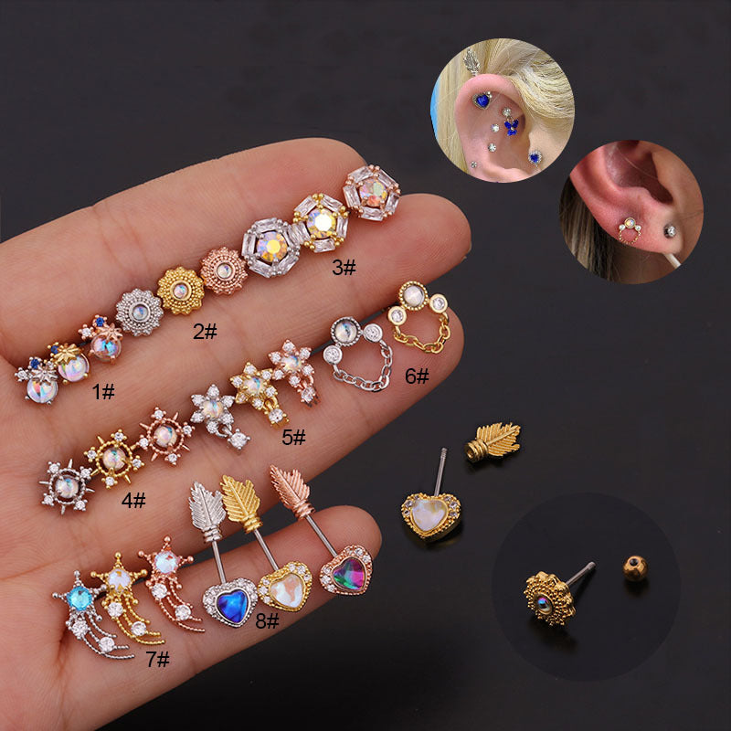 20G Crystal Ear Studs Titanium Cartilage Earring with Silver Pin Crystal Ear Stud Body Jewelry