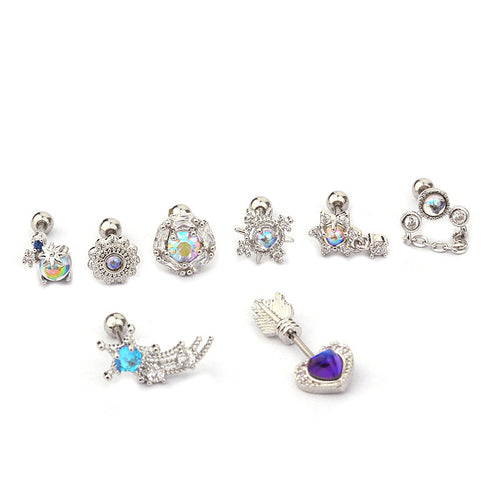 20G Crystal Ear Studs Titanium Cartilage Earring with Silver Pin Crystal Ear Stud Body Jewelry
