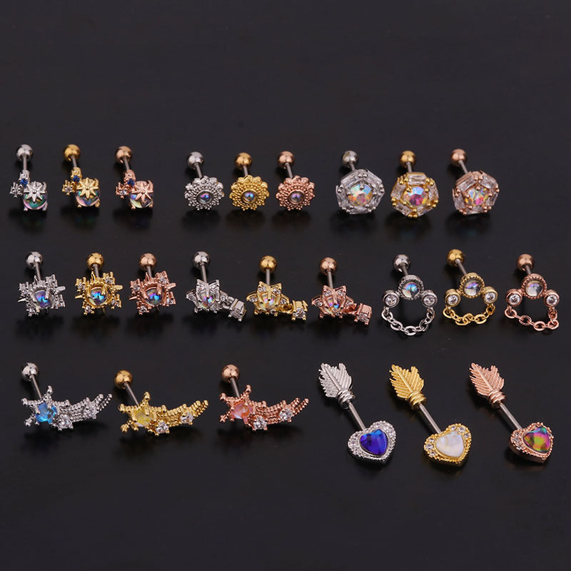 20G Crystal Ear Studs Titanium Cartilage Earring with Silver Pin Crystal Ear Stud Body Jewelry