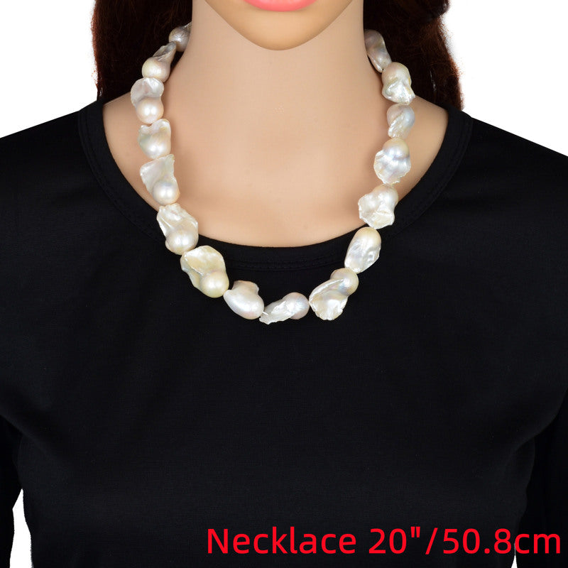 16mm Big Real Pearl Necklace AAAA Baroque Pearl Necklace | White Freshwater Irregular shaped Pearl Necklace