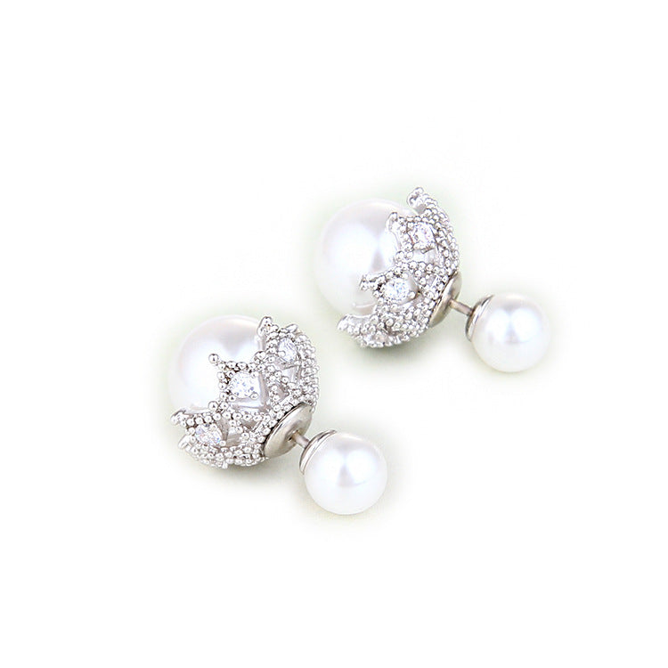 Elegant Two Round Pearl Stud Earrings for Women in Sterling Silver(8-16mm)