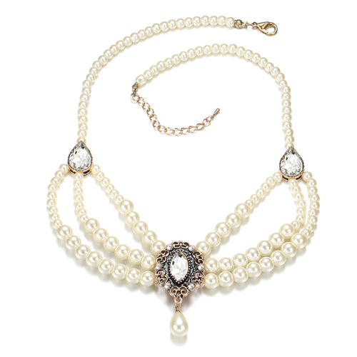 white Multi Strand Pearl Necklace | Vintage Pearl Necklace | Adjustable Pearl Choker Necklace