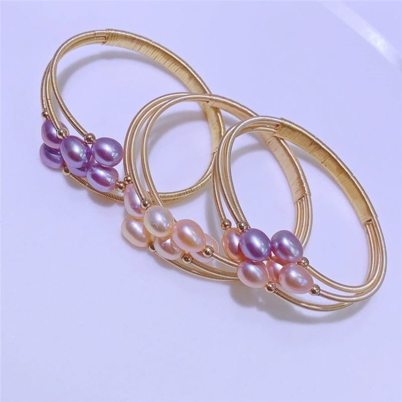 Cultured Freshwater Pearl Bangle Bracelet in 14k Gold Over Sterling Silver 7