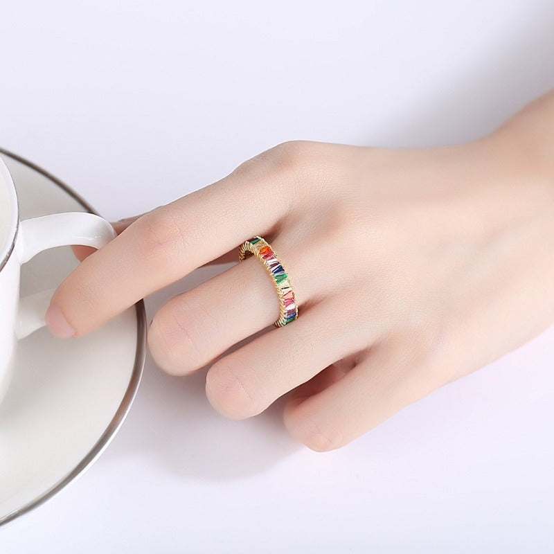 14K Gold Plated Ring Colorful Crystal Rainbow Rings