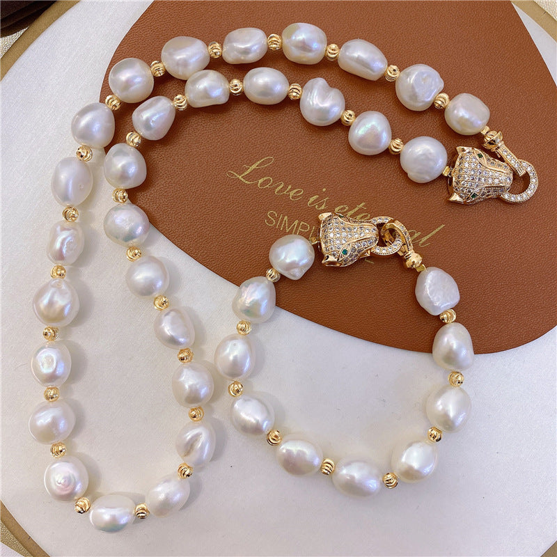 10-11mm Cultured Big Baroque Pearl Bracelet And Necklace in 14k Gold Over Sterling Silver