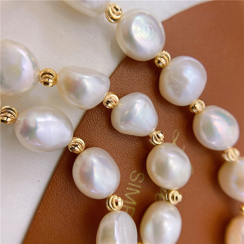 10-11mm Cultured Big Baroque Pearl Bracelet And Necklace in 14k Gold Over Sterling Silver