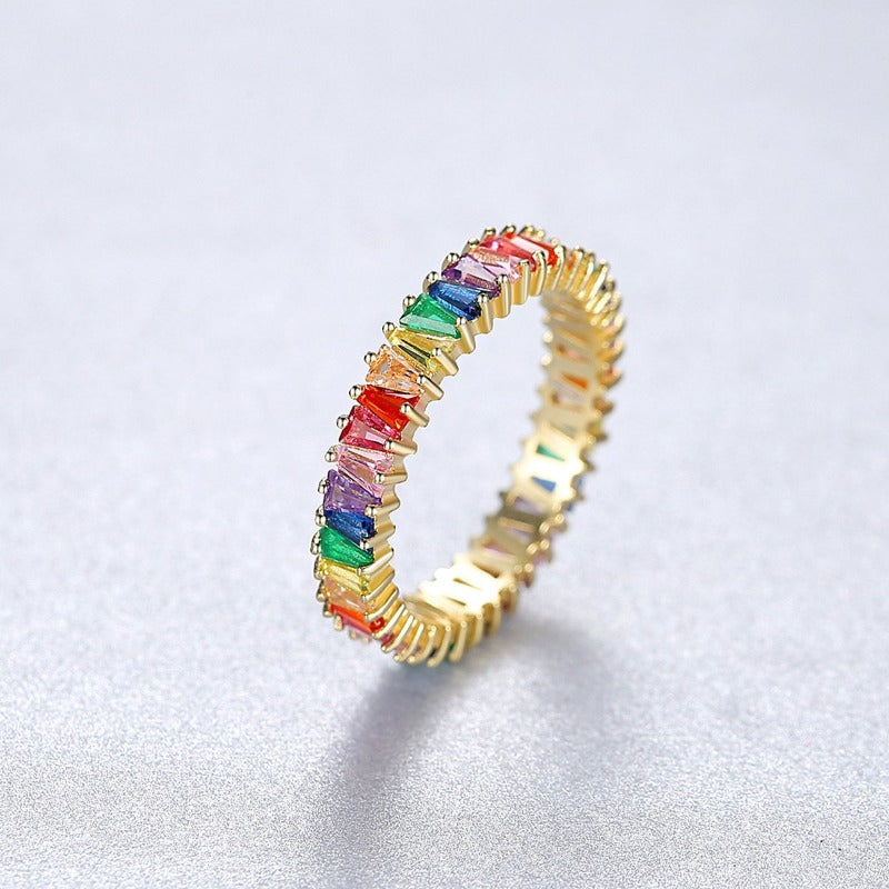 14K Gold Plated Ring Colorful Crystal Rainbow Rings