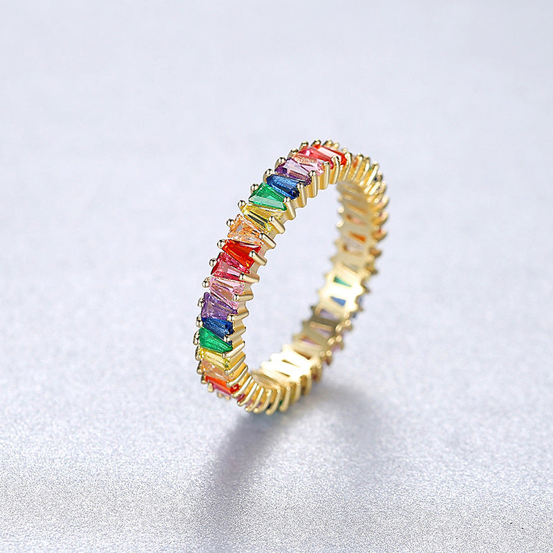 14K Gold Plated Ring Colorful Crystal Rainbow Rings