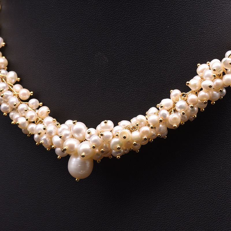 Luxury Handmade Real Pearl Necklace AAA Cultured Freshwater Pearl Multi Strand Necklace in 18k Gold Over Sterling Silver