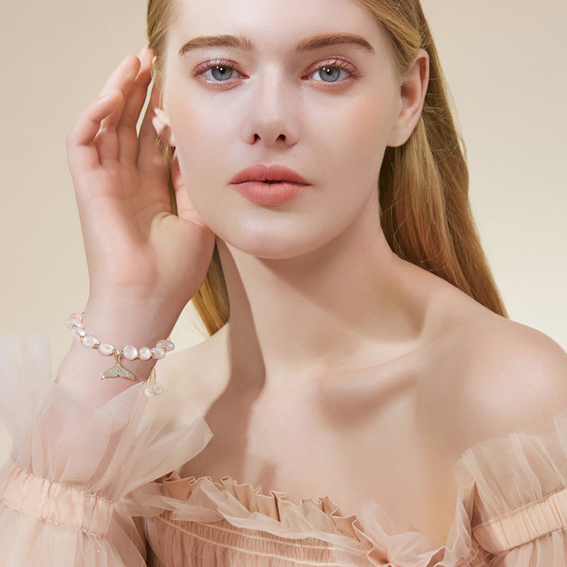 Mermaid Freshwater Pearl Bracelet Little Girl Bracelet in 14K Gold Over Sterling Silver Chain Mermaid Tail Clasp Size Adjustable