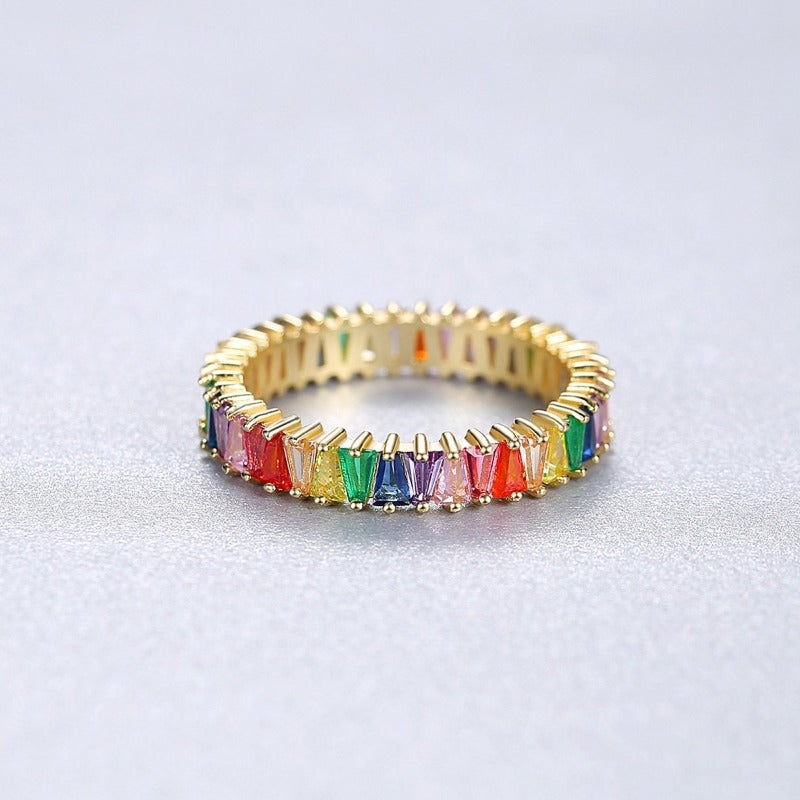 14K Gold Plated Ring Colorful Crystal Rainbow Rings