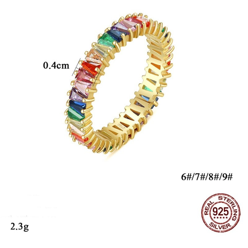 14K Gold Plated Ring Colorful Crystal Rainbow Rings