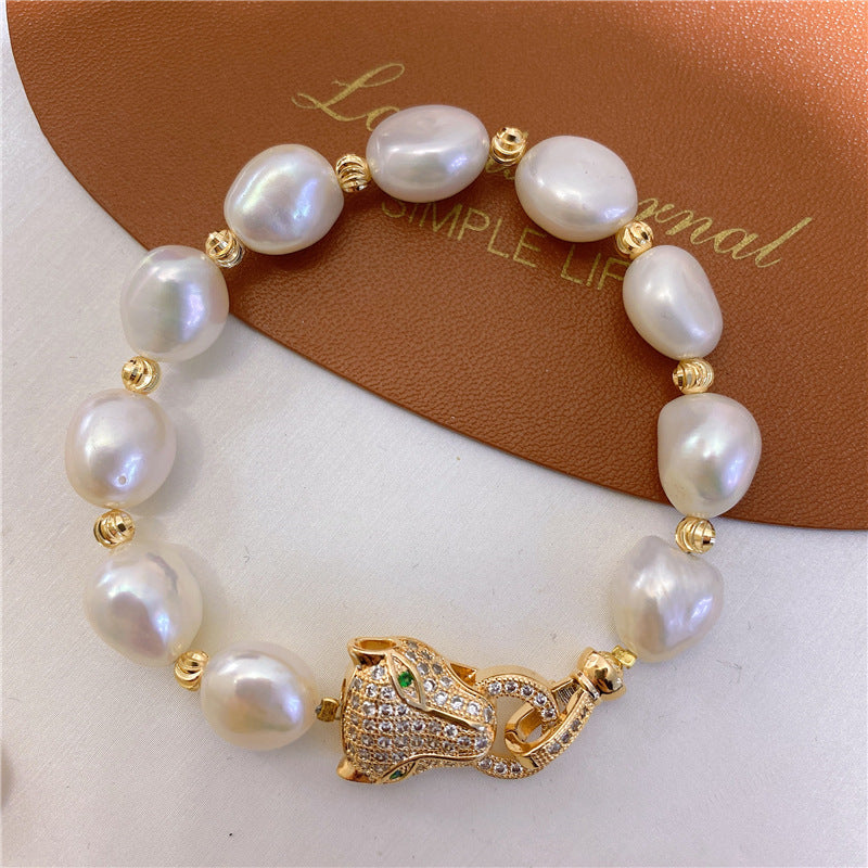 10-11mm Cultured Big Baroque Pearl Bracelet And Necklace in 14k Gold Over Sterling Silver
