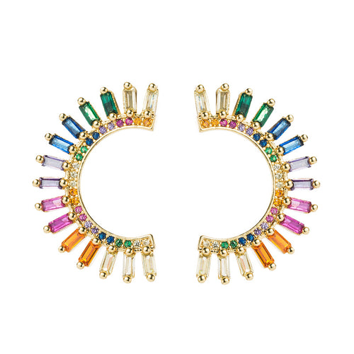 Rainbow Crystal Earring Studs Gold Colorful Zircon Earrings S925 Silver Pin