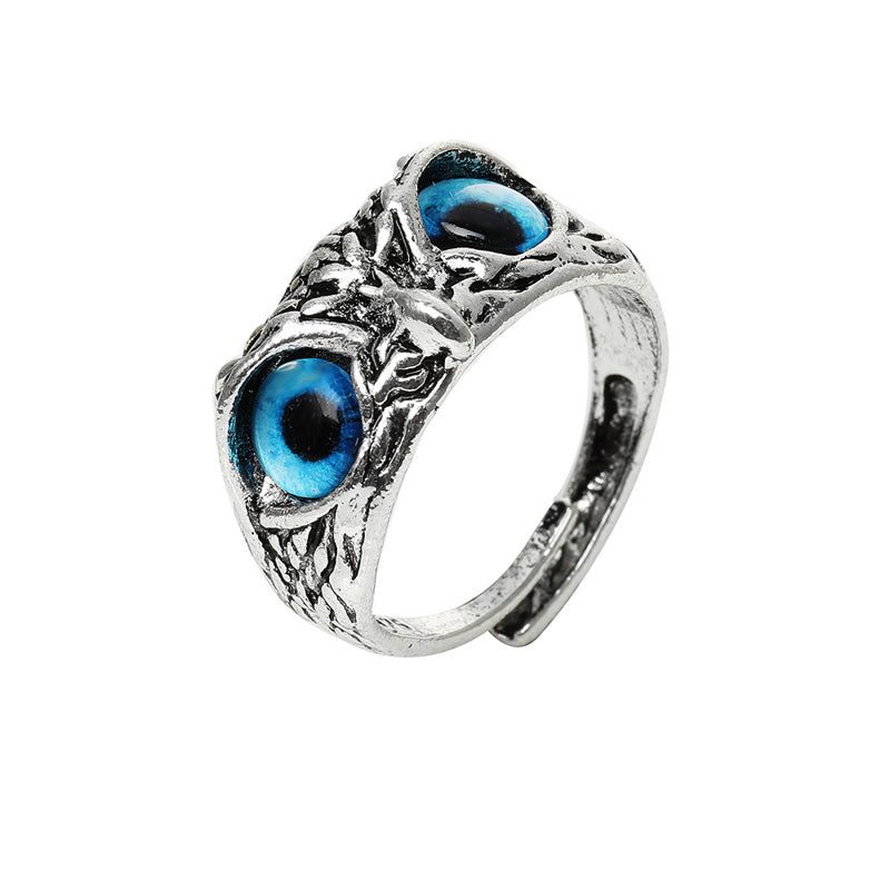 Demon Eye Owl Ring | Retro Animal Open Ring Adjustable | Silver Ring Jewelry