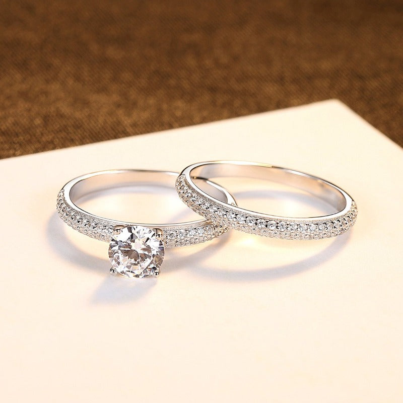 Bridal Sets Round Cut Moissanite Diamond Engagement Wedding Ring with S925 Silver GH/VVS