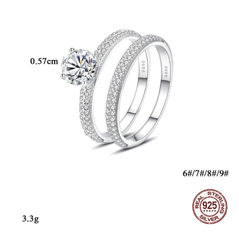Bridal Sets Round Cut Moissanite Diamond Engagement Wedding Ring with S925 Silver GH/VVS