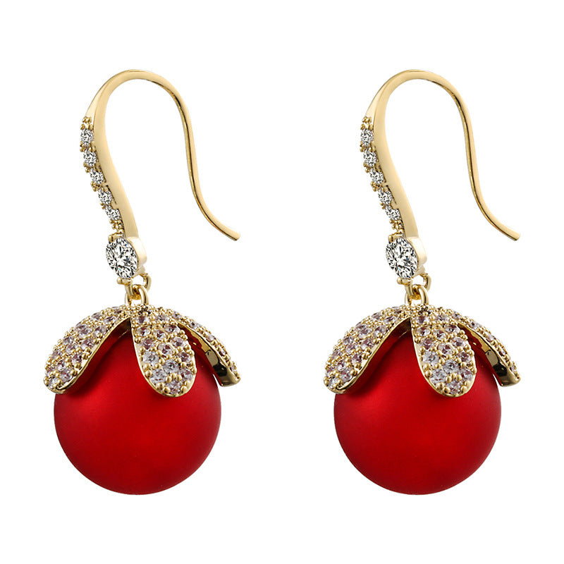 Round Pearl Dangle Drop Earrings for Women in 14K Gold Over Sterling Silver(12mm)