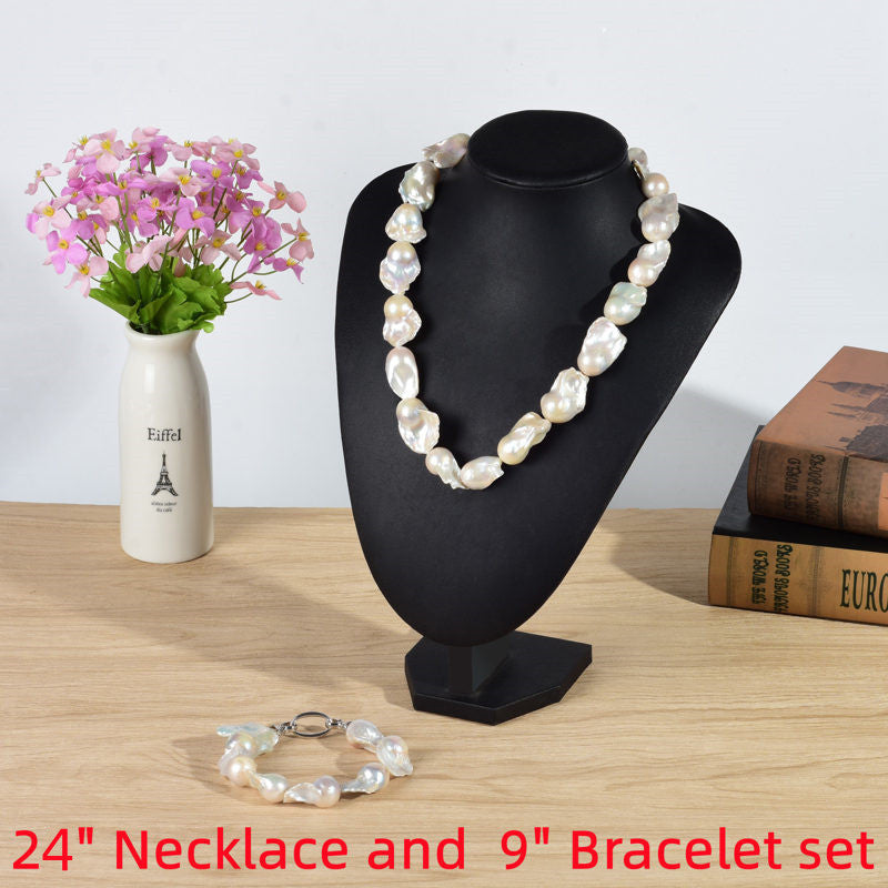 16mm Big Real Pearl Necklace AAAA Baroque Pearl Necklace | White Freshwater Irregular shaped Pearl Necklace