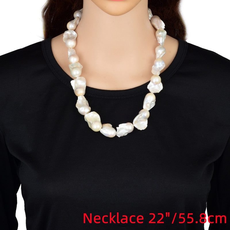 16mm Big Real Pearl Necklace AAAA Baroque Pearl Necklace | White Freshwater Irregular shaped Pearl Necklace