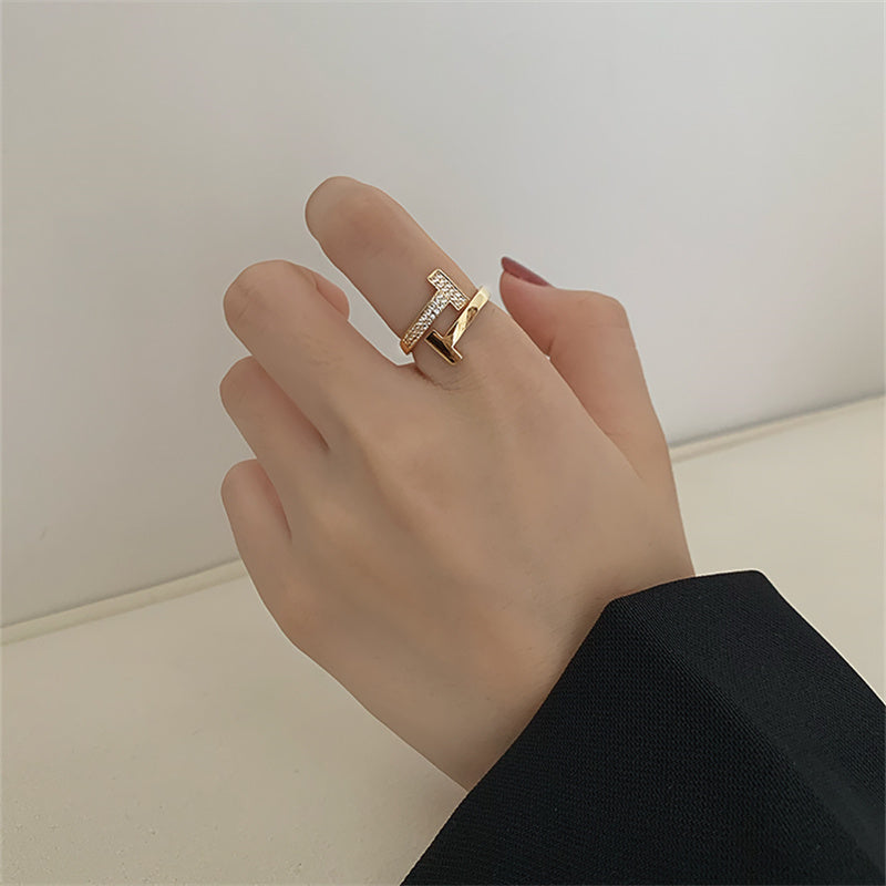 T Shape Adjustable Rings | Open Diamond Ring | Gold Diamond Ring in 14K Gold Plated