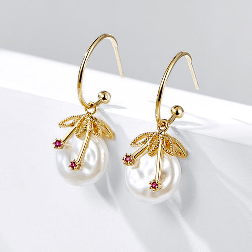AAAA Elegance Baroque Pearl Hoop Earrings in 14K Gold Over Sterling Silver（11-12mm）