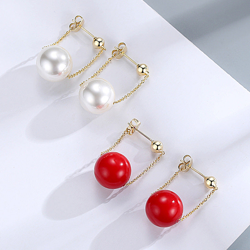 Pearl Dangle Earrings | Faux Pearl Earrings | Dangle Pearl Earrings with Silver Pins (10mm)