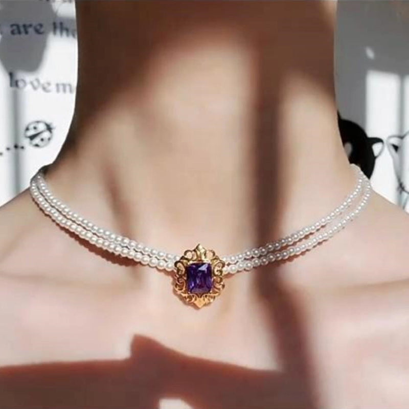 Multi Strand Pearl Necklace | Pearl Choker Necklace | Pearl Choker with Detachable Pendant