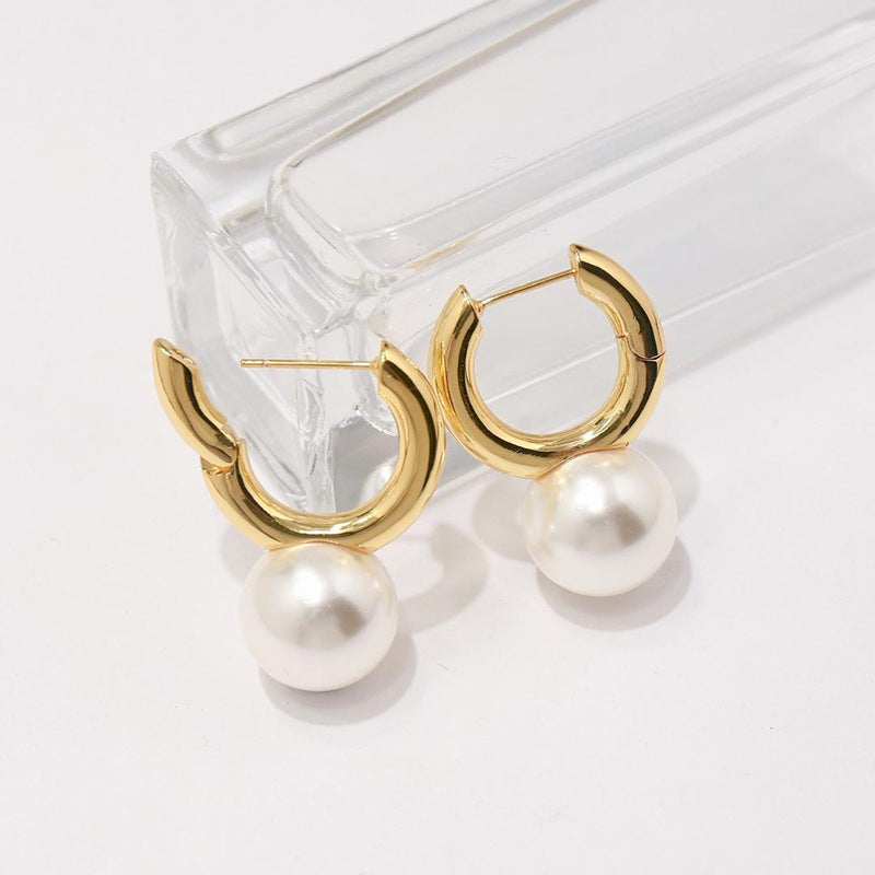 Royal Elegant Pearl Drop Earrings | Pearl Huggie Earrings with Big Pearls (15mm)