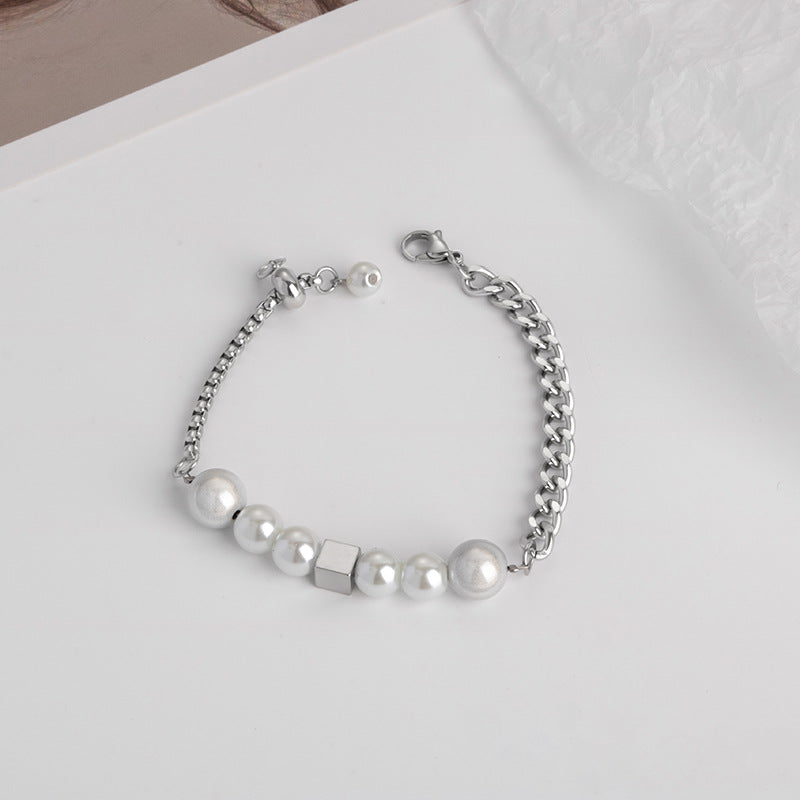 Mens Pearl Bracelet | Pearl Chain Bracelet | Mens Silver Bracelet