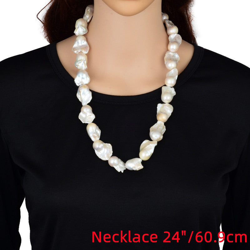 16mm Big Real Pearl Necklace AAAA Baroque Pearl Necklace | White Freshwater Irregular shaped Pearl Necklace