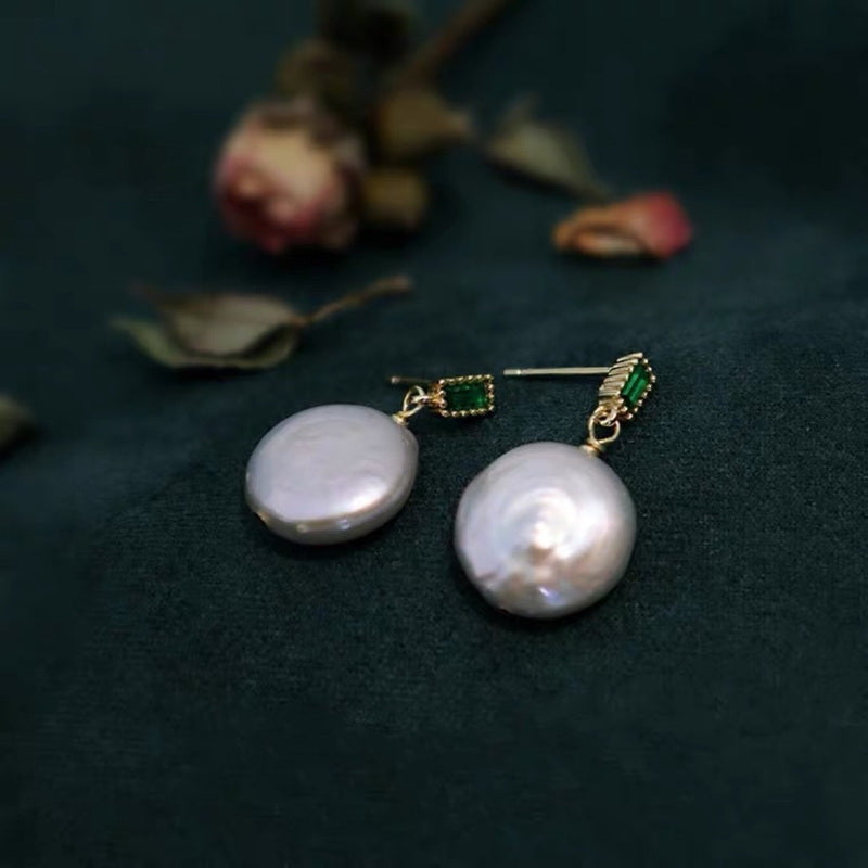 Flat Baroque Pearl Earrings | Real Baroque Pearl Drop Earrings with Sterling Silver Pins (10-11 mm)