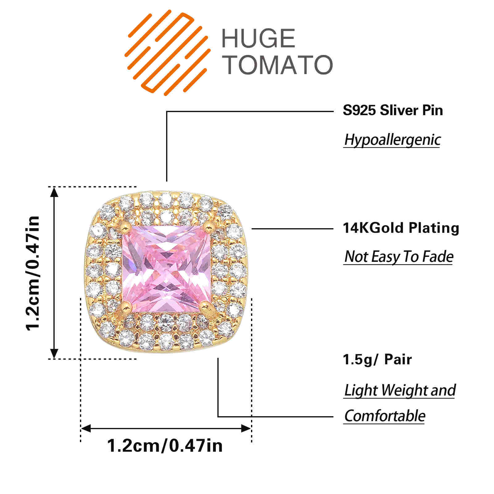 Pendientes de diamantes con forma de gota de agua y cuadrados redondos con pasador de plata S925