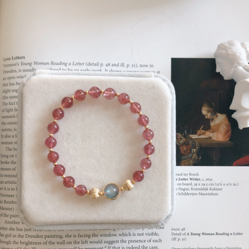 Moonstone Natural Strawberry Crystal Gold Bracelet