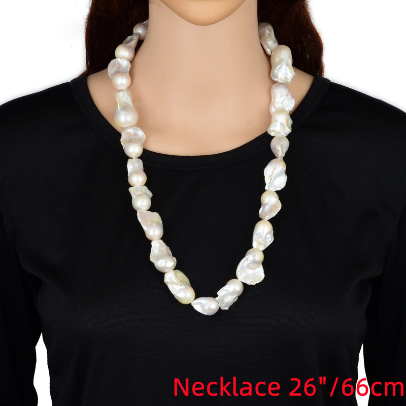 16mm Big Real Pearl Necklace AAAA Baroque Pearl Necklace | White Freshwater Irregular shaped Pearl Necklace