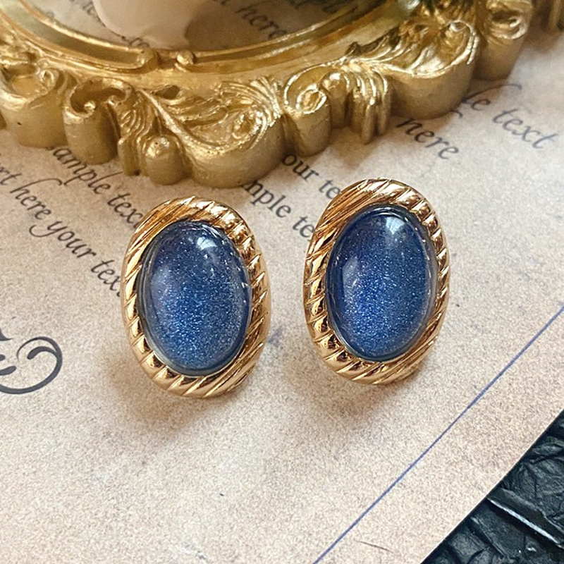 Vintage Style Stud Earrings | Blue Moonstone Stud Earrings Silver Pin