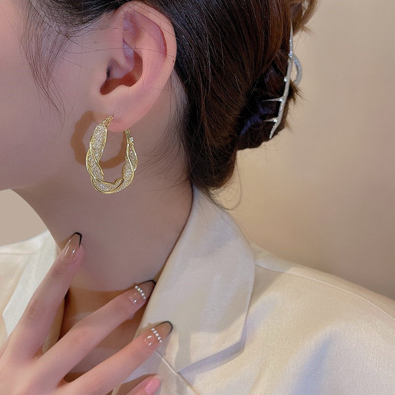 Twisted Hoop Earrings | Gold and Silver Hoop Earrings | Diamond Hoop Earrings with Sterling Silver Pins