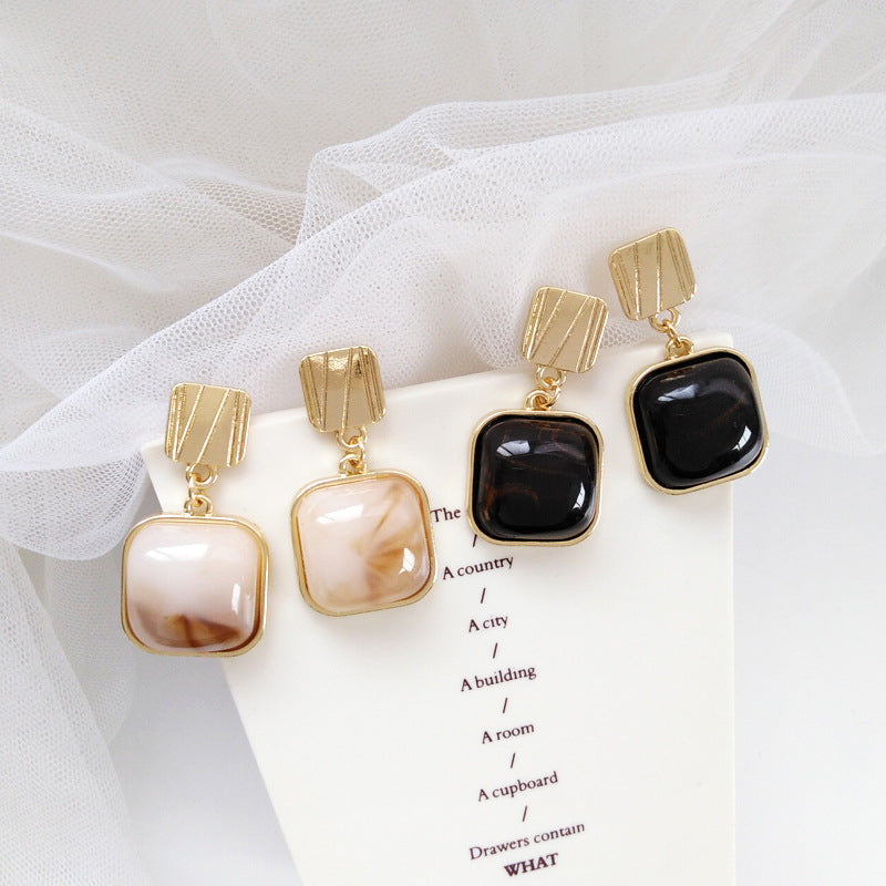 Moonstone Earrings with Silver Pin | Square Gold Gemstone Drop Earrings | 4 Color Available