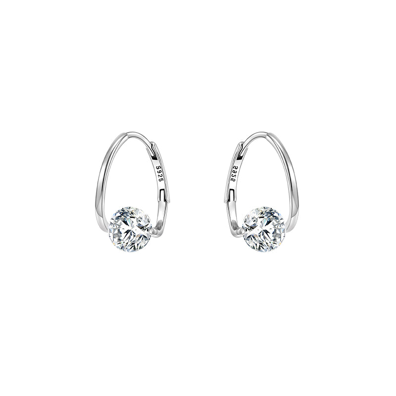 Diamond Hoop Earrings | 8mm Crystal Drop Earrings in 14K Gold Plated S925 Silver Pin