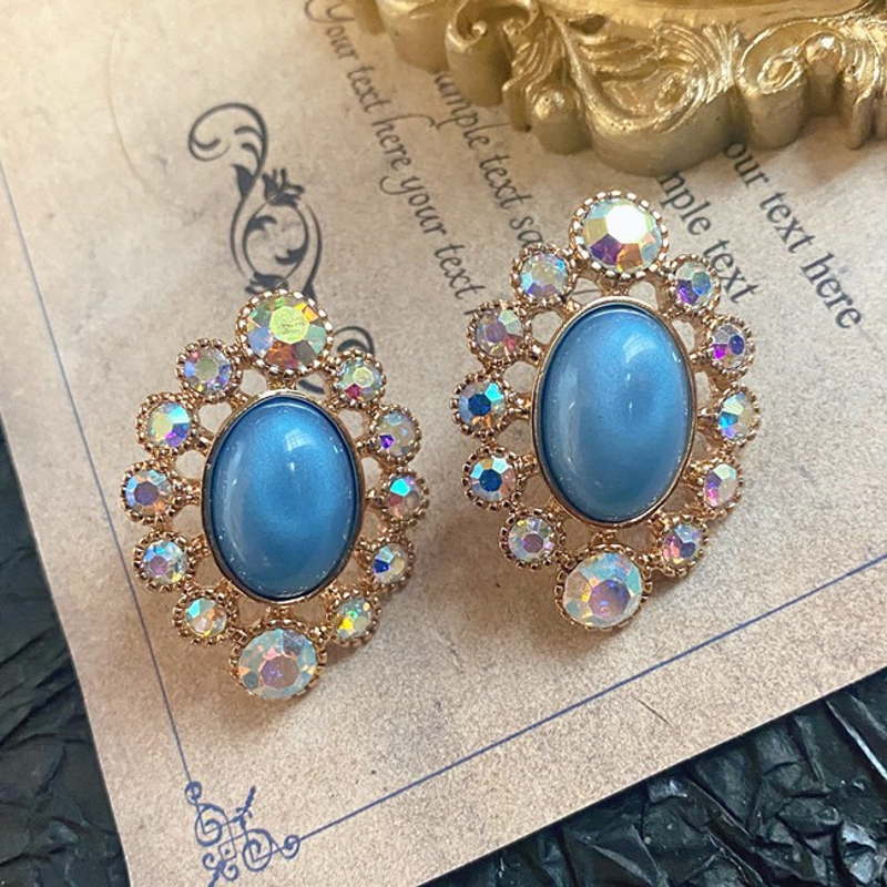 Vintage Style Stud Earrings | Blue Moonstone Stud Earrings Silver Pin