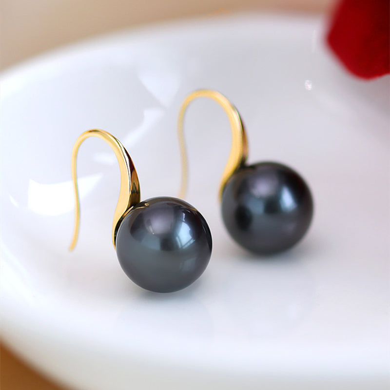 Aretes colgantes con perlas negras y tacones altos para mujer en oro de 14 quilates sobre plata de ley (9 mm)