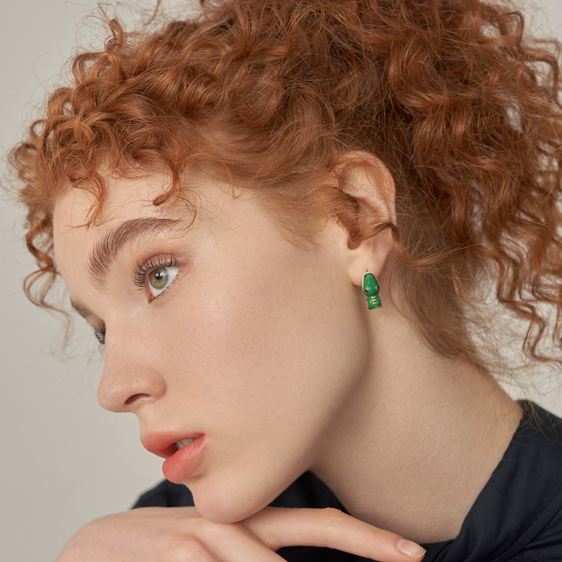 Handmade Cartoon Little Green Dinosaur Stud Earrings